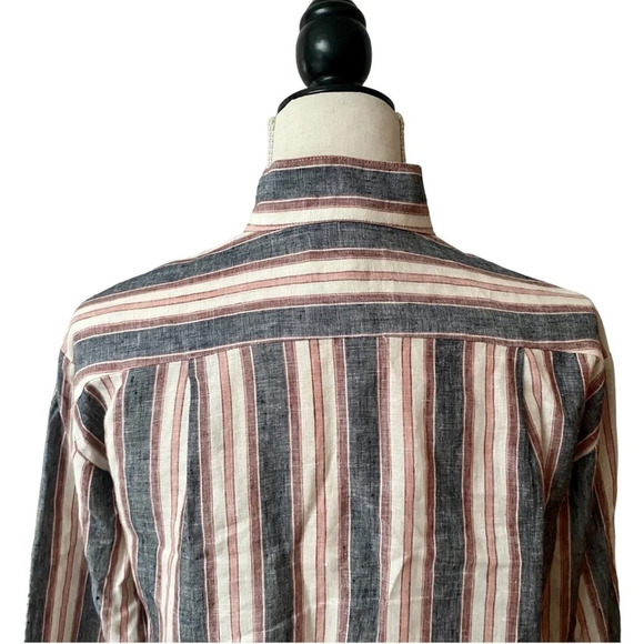 Frame Linen Striped Bib Button Down Shirt Oversized Gray Pink Cream Size XS - Picture 13 of 16